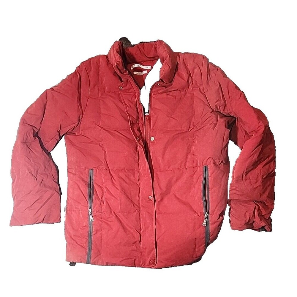 Tommy Hilfiger Red Puffer‎ Jacket Full Zip TH Logo Mens XL